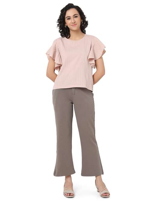 Buy online Ruffle Detail Top & Pleated Trouser Set from western