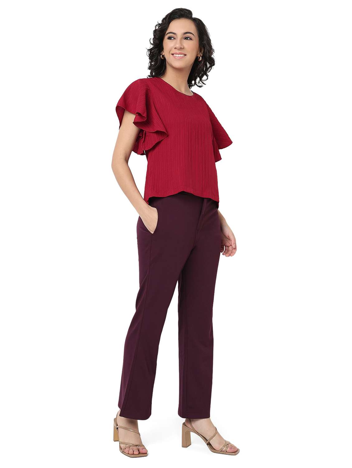 women solid top and trouser co-ord set - 22088093 - Standard Image - 2
