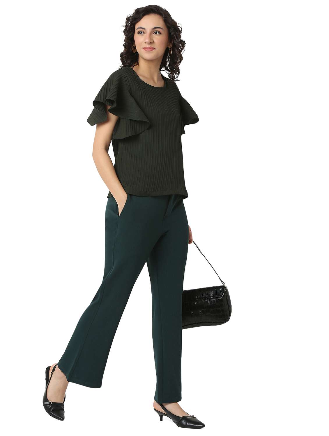 women solid top and trouser co-ord set - 22088094 - Standard Image - 2