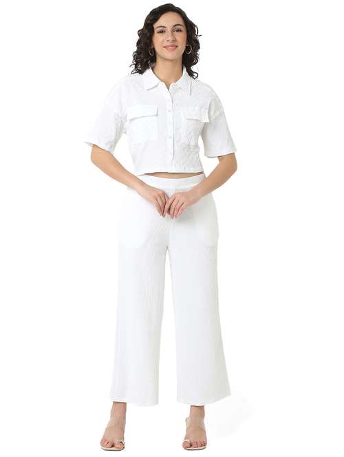 women solid shirt and trouser co-ord set - 22088095 -  Standard Image - 0