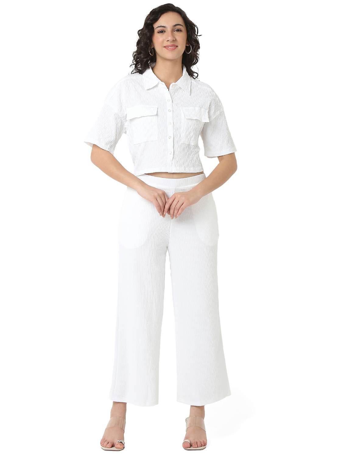women solid shirt and trouser co-ord set - 22088095 -  Zoom Image - 0