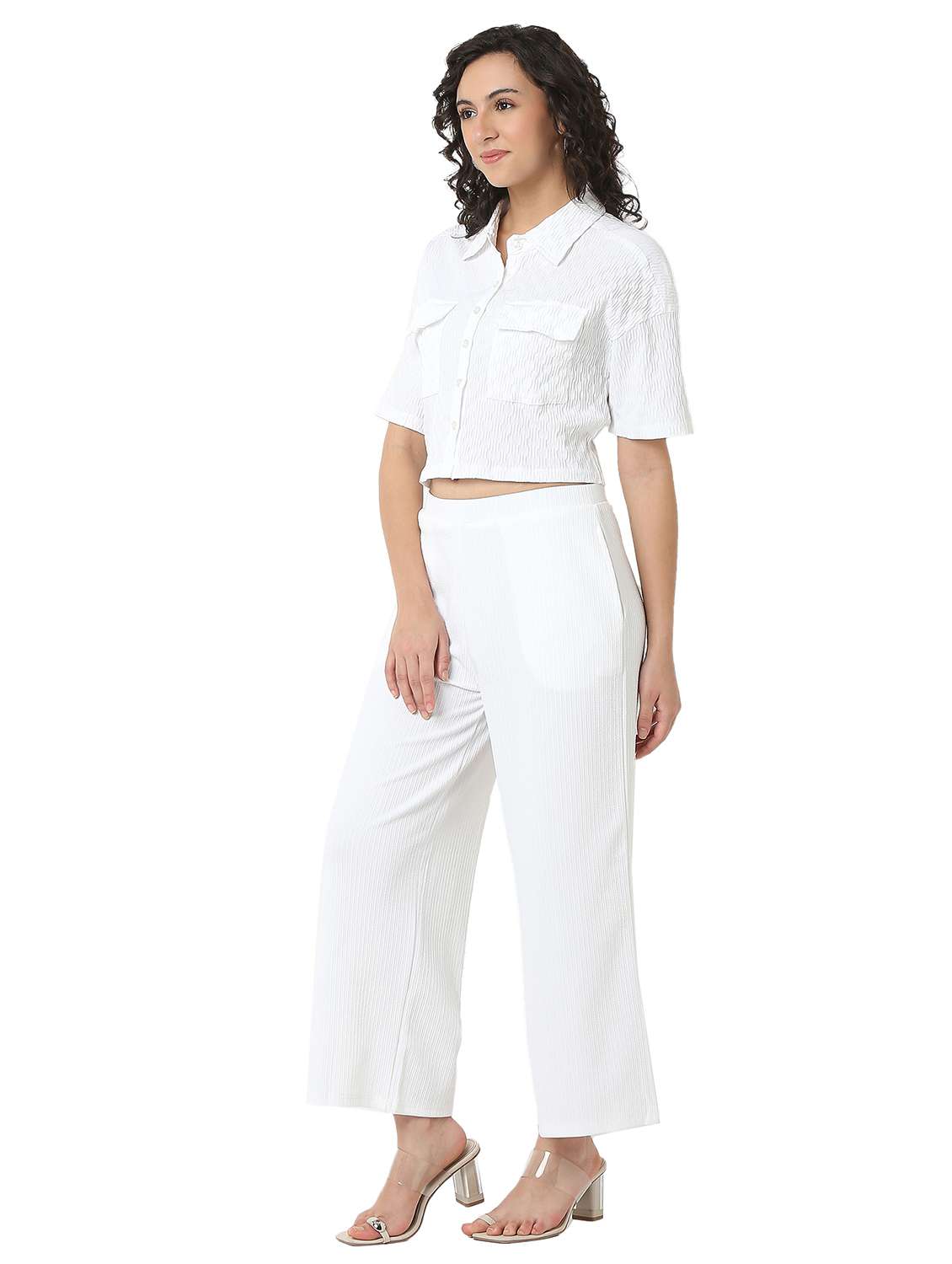 women solid shirt and trouser co-ord set - 22088095 - Standard Image - 2