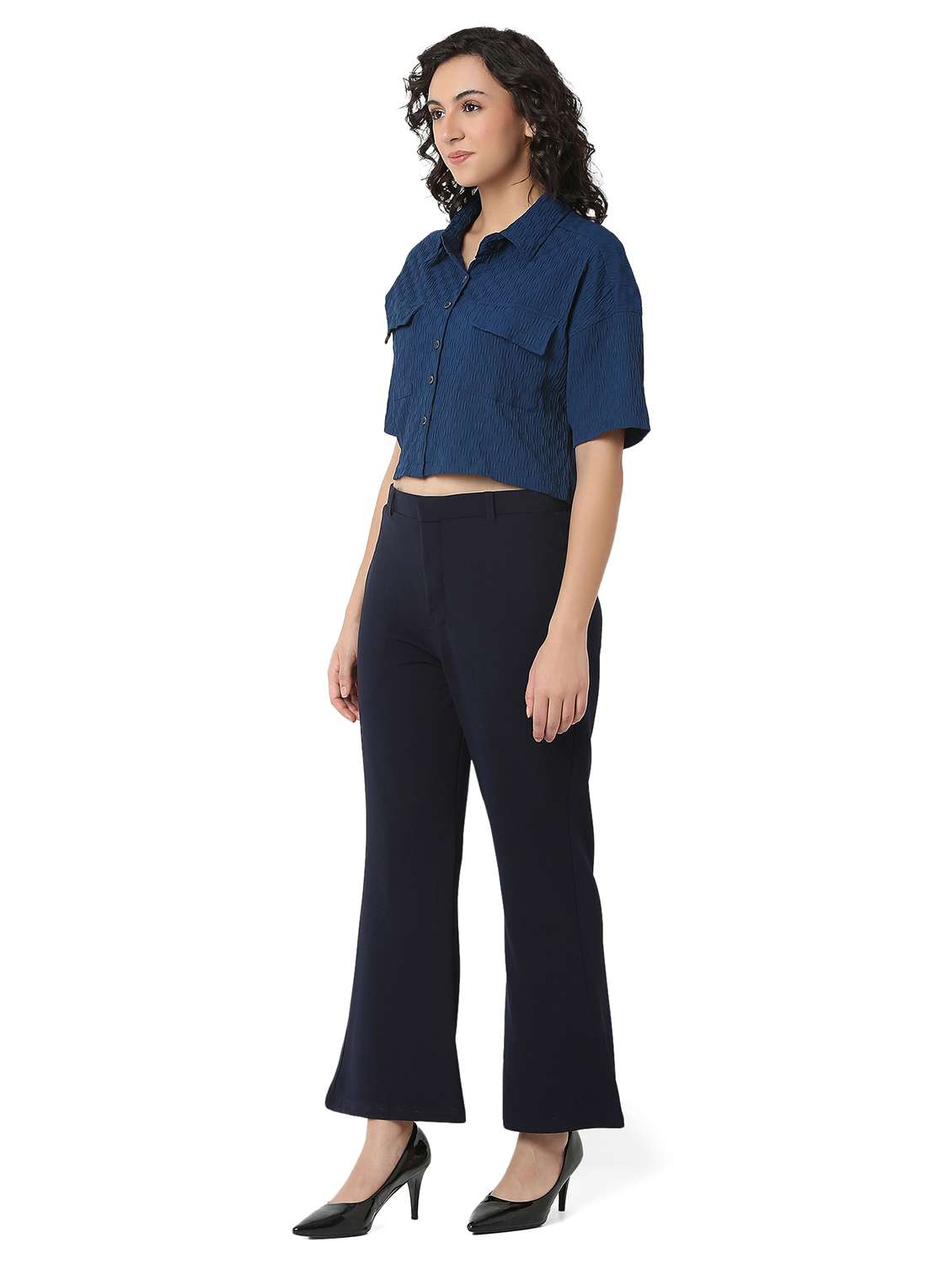 women solid shirt and trouser co-ord set - 22088096 - Standard Image - 2