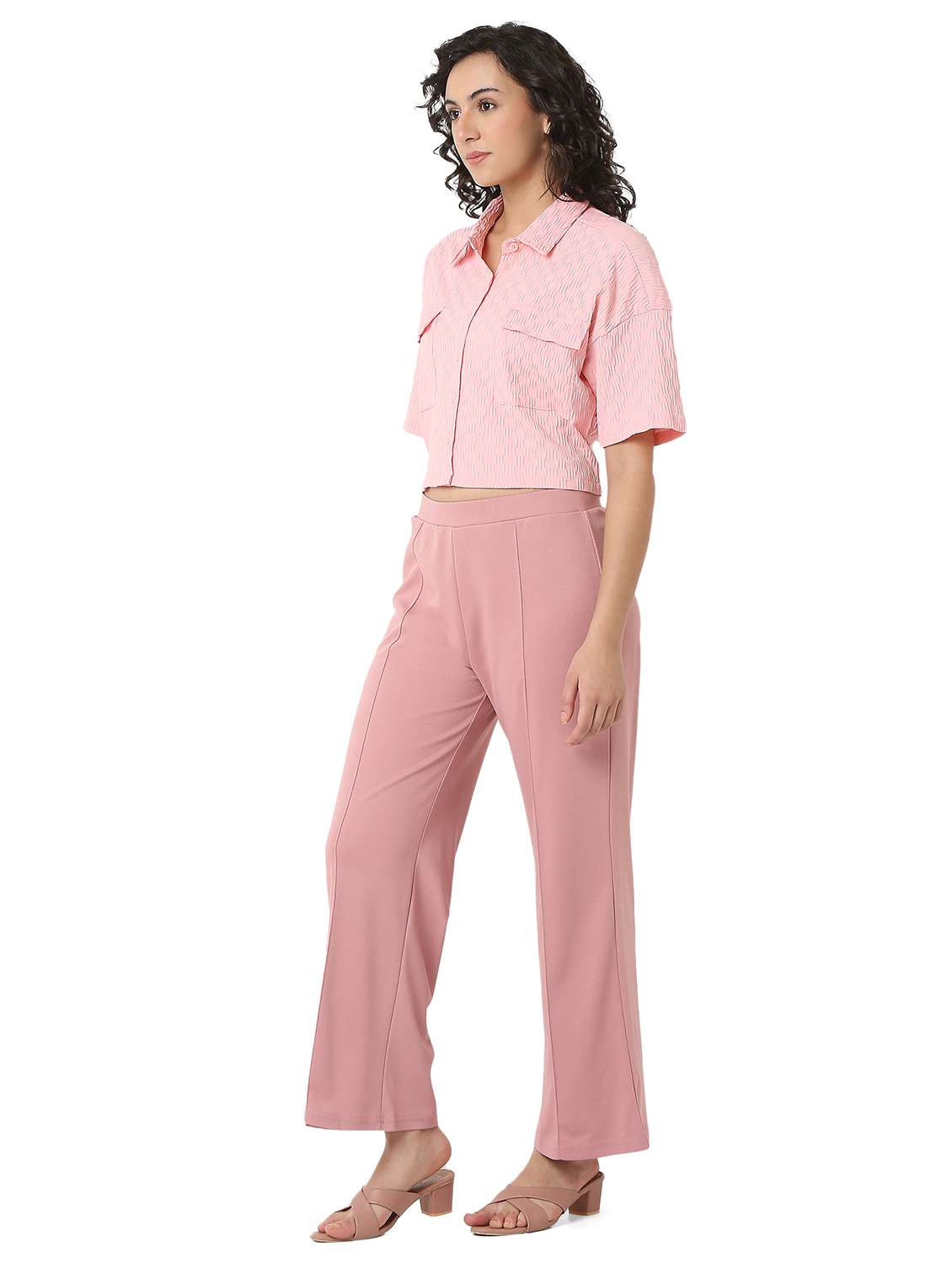 women solid shirt and trouser co-ord set - 22088098 - Standard Image - 2