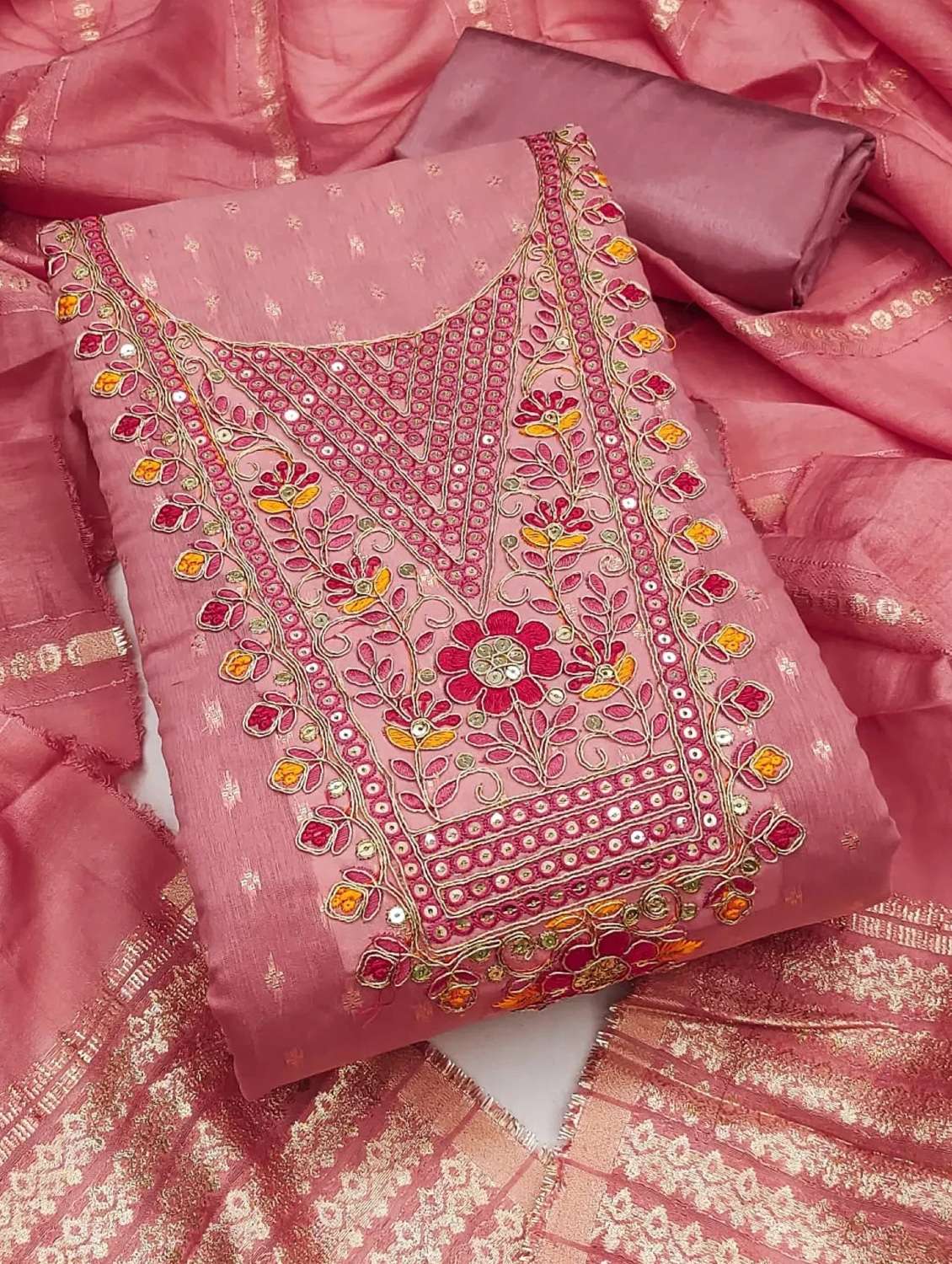 women self design embroidered unstitched suit set