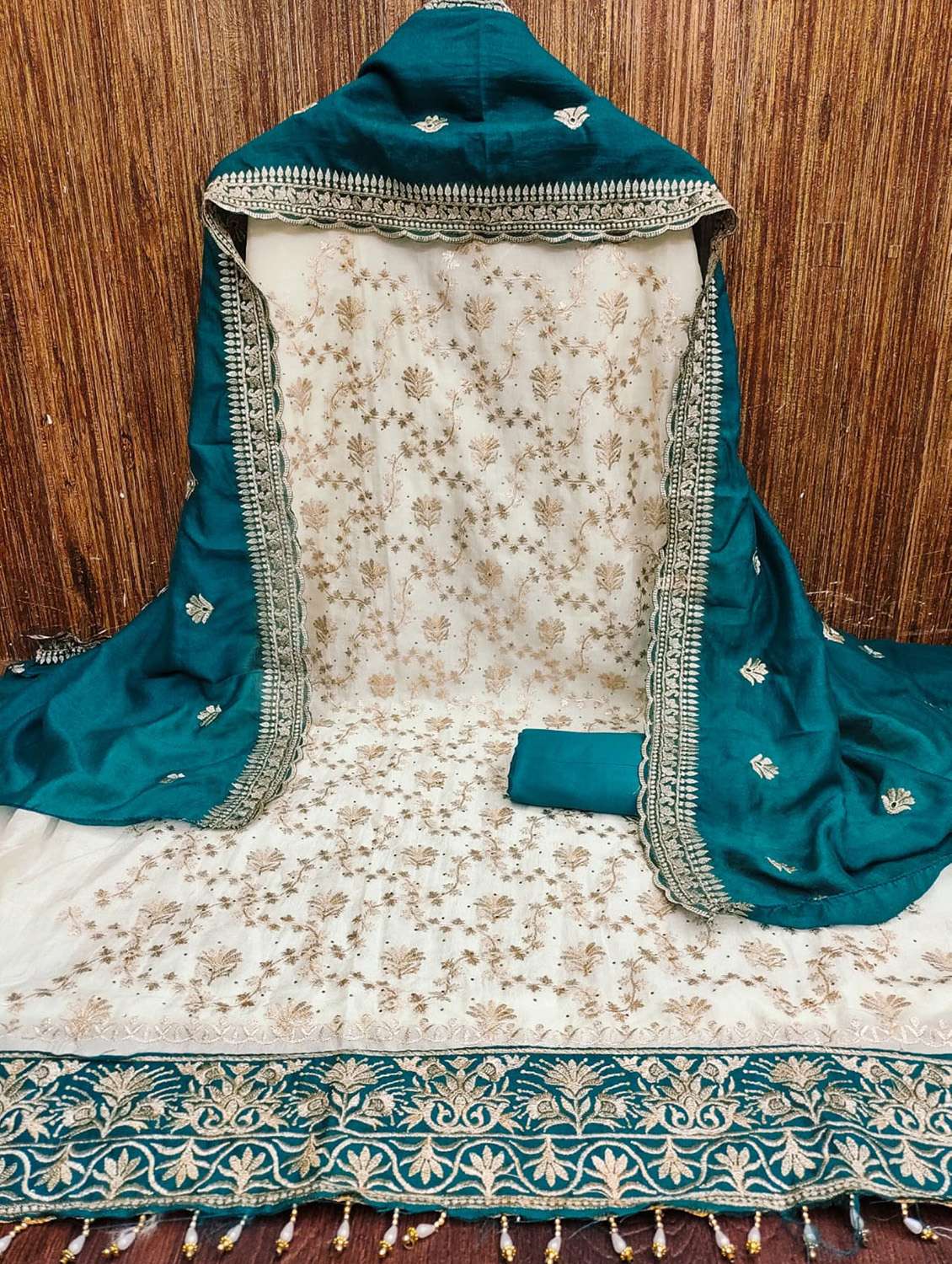 women solid with work embroidered unstitched suit set - 22088114 -  Standard Image - 2