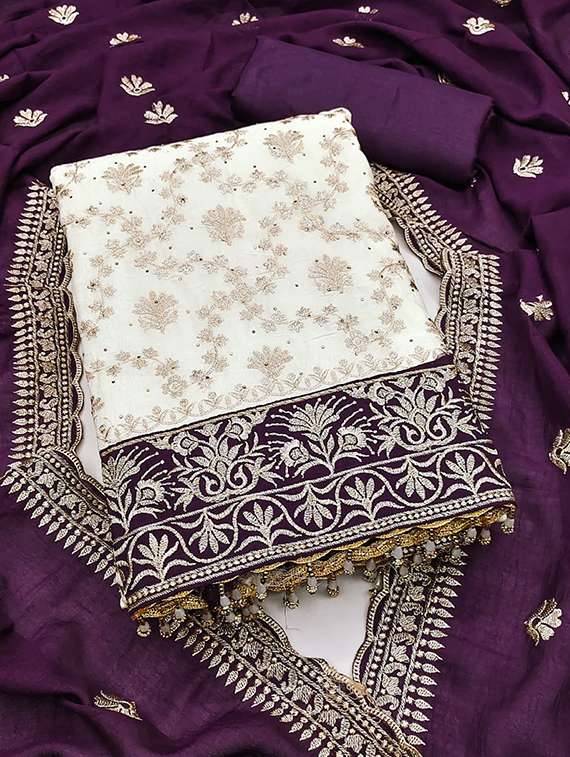 women solid with work embroidered unstitched suit set - 22088116 -  Standard Image - 2