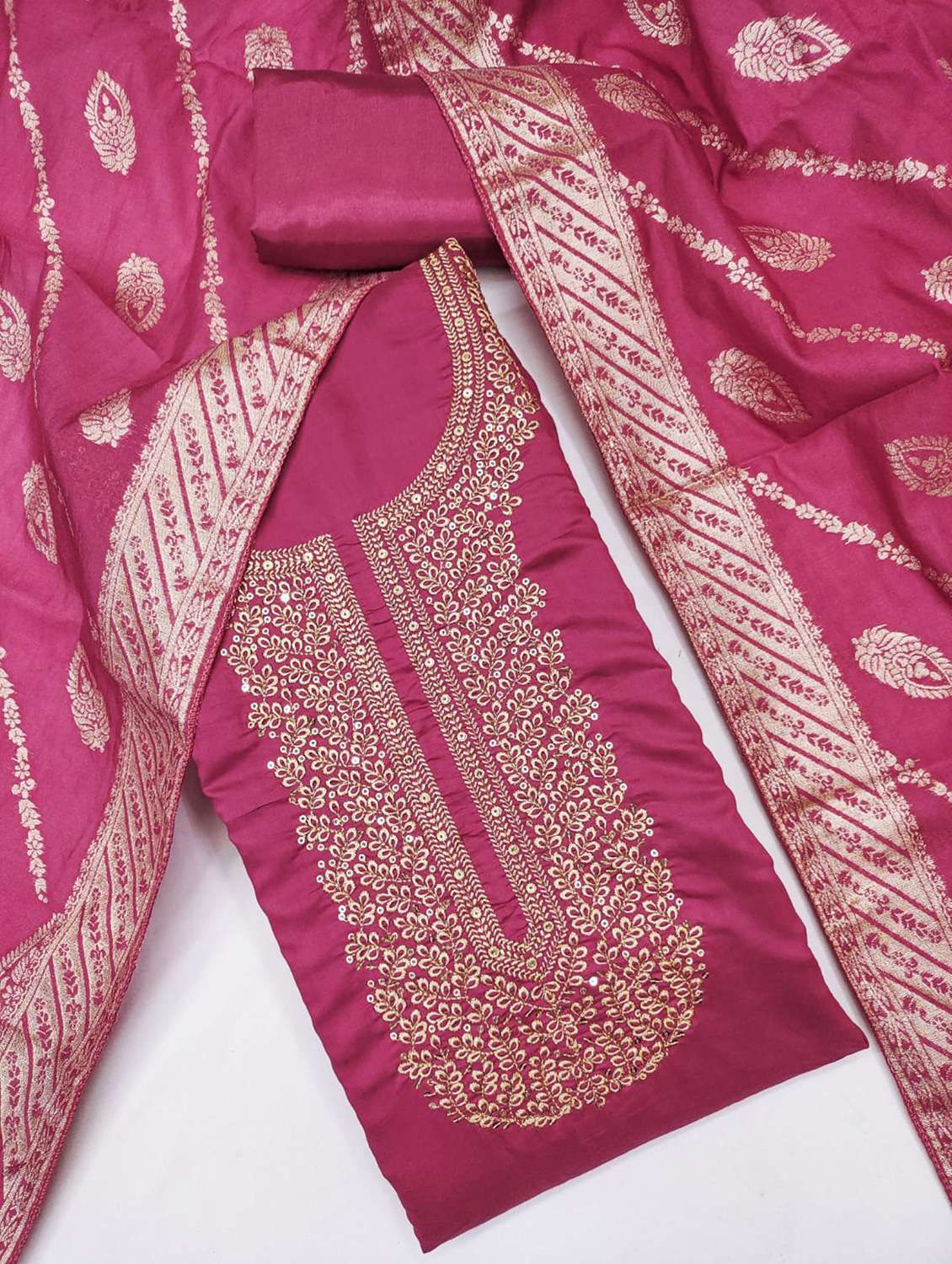 women solid with work embroidered unstitched suit set - 22088117 -  Standard Image - 2