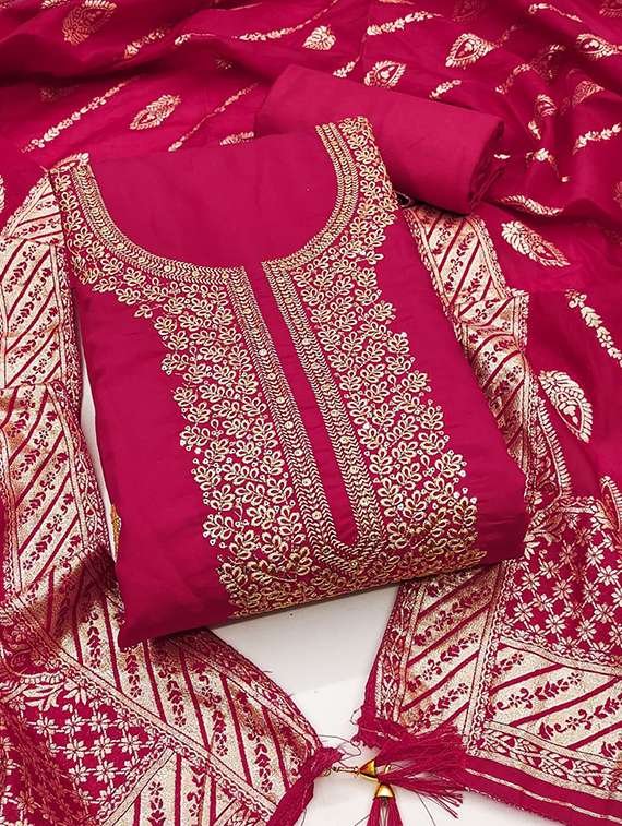 women solid with work embroidered unstitched suit set - 22088121 -  Standard Image - 2