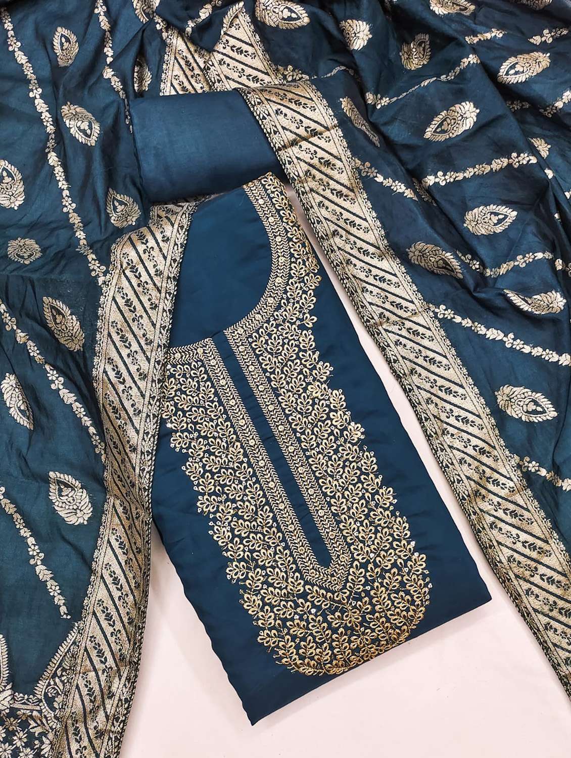 women solid with work embroidered unstitched suit set - 22088122 -  Standard Image - 2