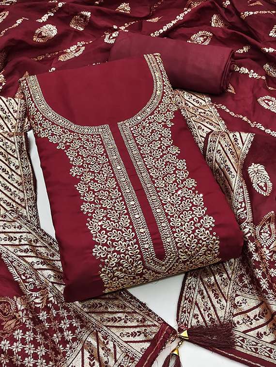 women solid with work embroidered unstitched suit set - 22088124 -  Standard Image - 2