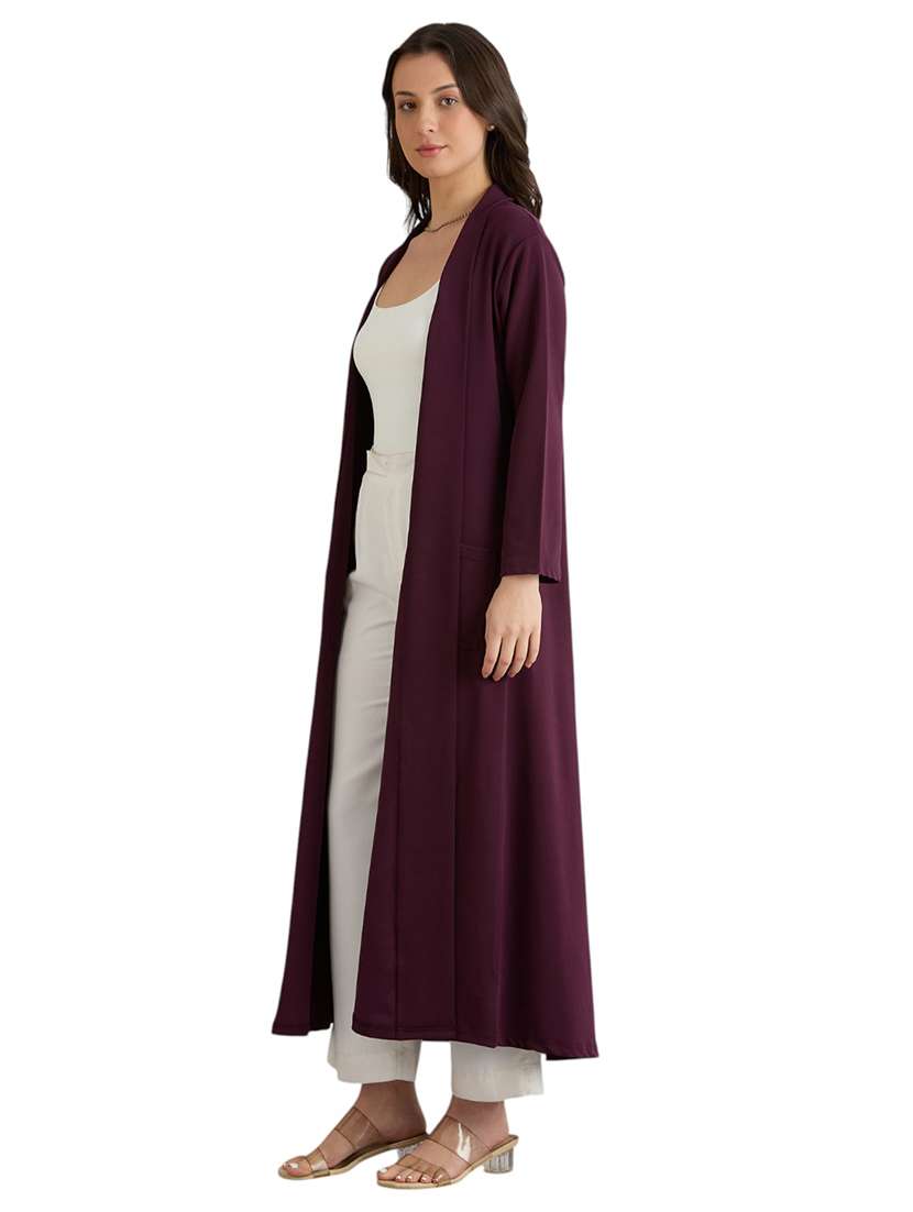 women solid long sleeve long shrug - 22088126 - Standard Image - 2