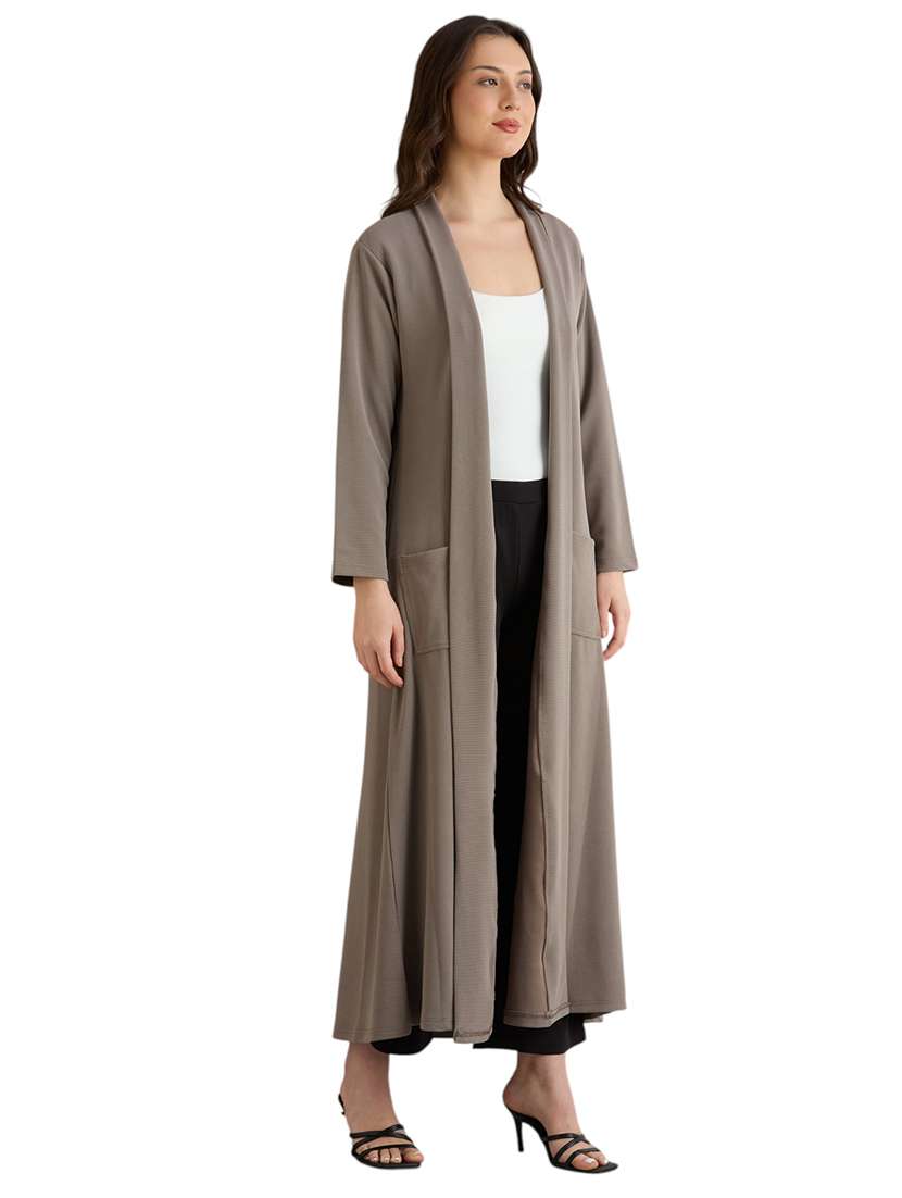 women solid long sleeve long shrug - 22088128 -  Standard Image - 2