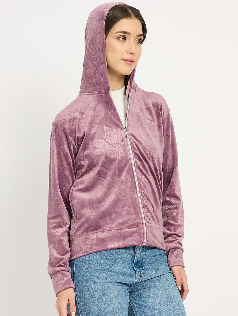 women solid long sleeve hooded sweatshirt - 22088136 -  Standard Image - 2
