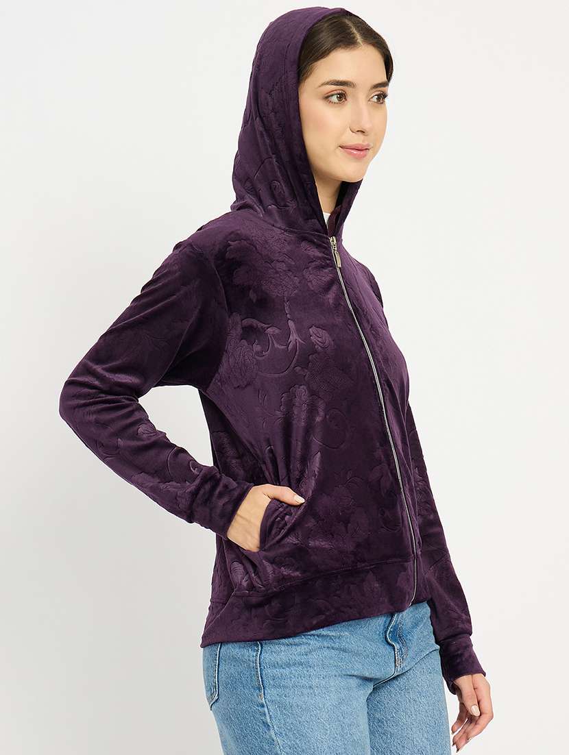 women solid long sleeve hooded sweatshirt - 22088137 -  Standard Image - 2