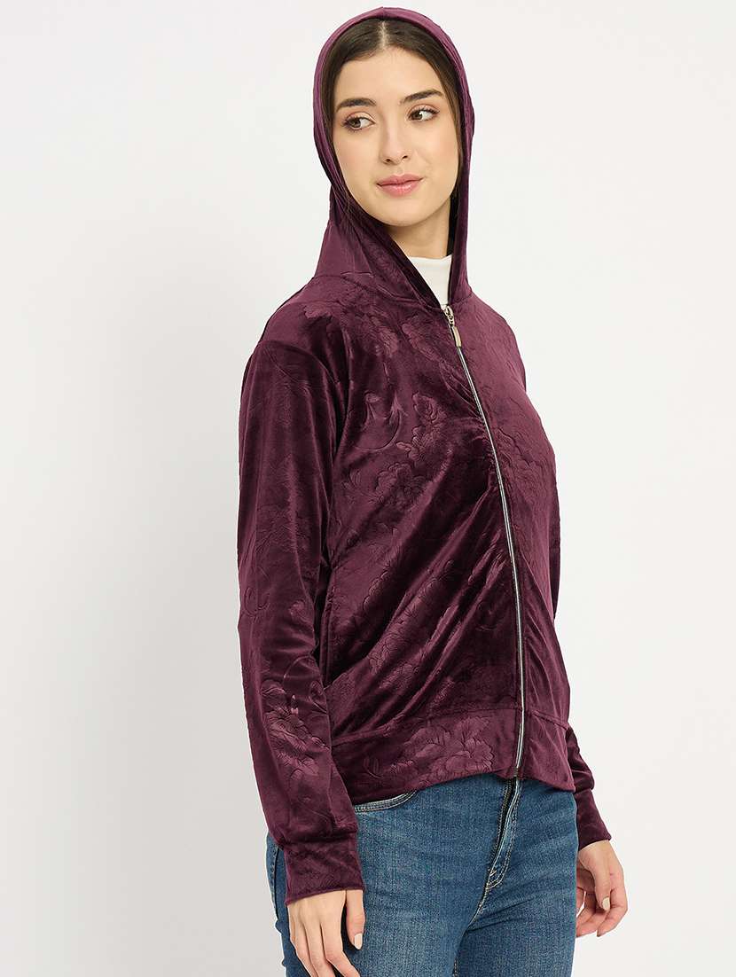 women solid long sleeve hooded sweatshirt - 22088138 -  Standard Image - 2