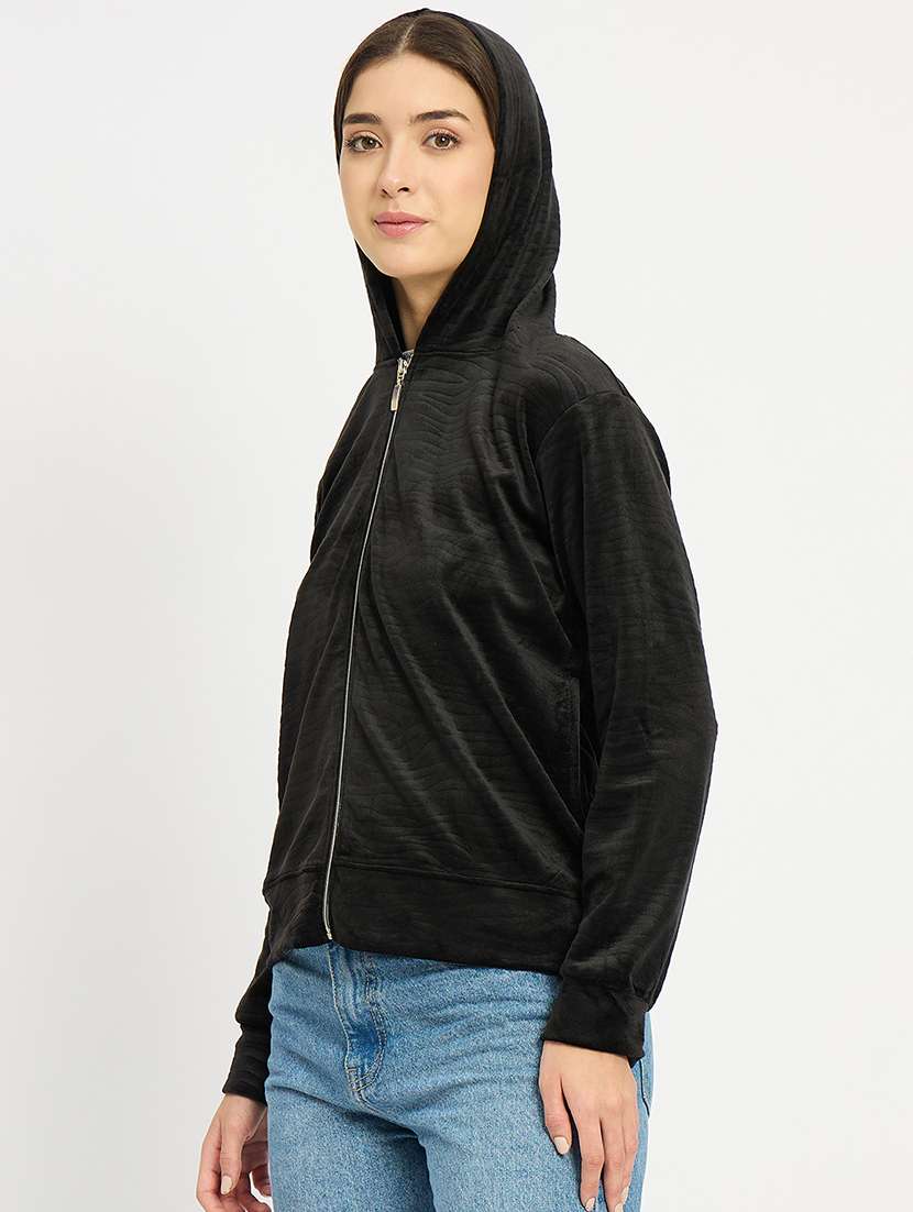 women solid long sleeve hooded sweatshirt - 22088139 -  Standard Image - 2