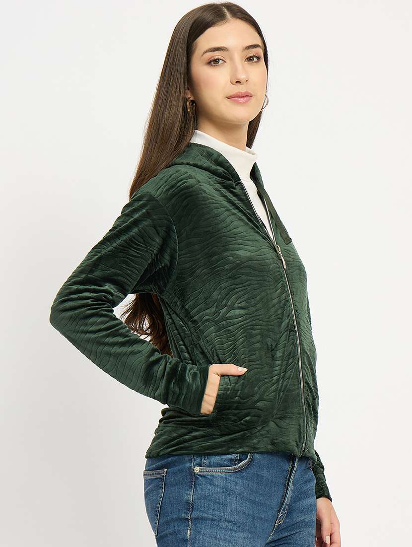 women solid long sleeve hooded sweatshirt - 22088140 -  Standard Image - 2