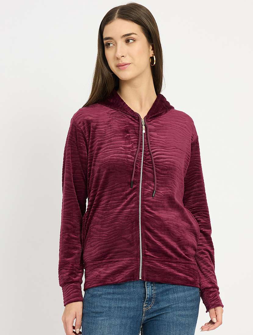 women solid long sleeve hooded sweatshirt