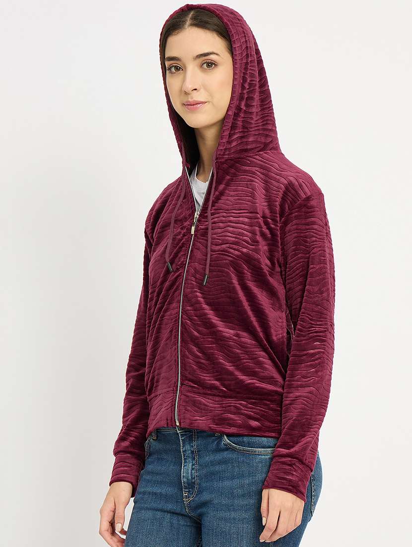 women solid long sleeve hooded sweatshirt - 22088141 -  Standard Image - 2