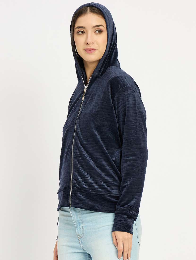 women solid long sleeve hooded sweatshirt - 22088142 -  Standard Image - 2