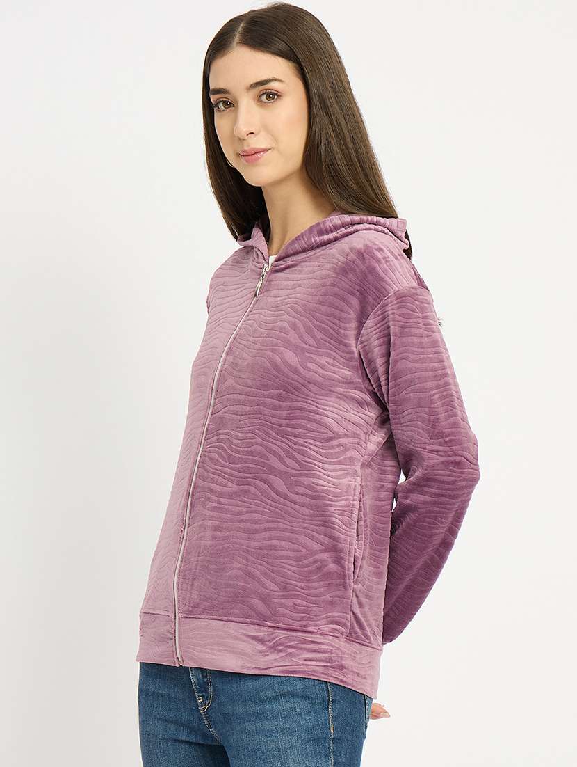 women solid long sleeve hooded sweatshirt - 22088143 -  Standard Image - 2