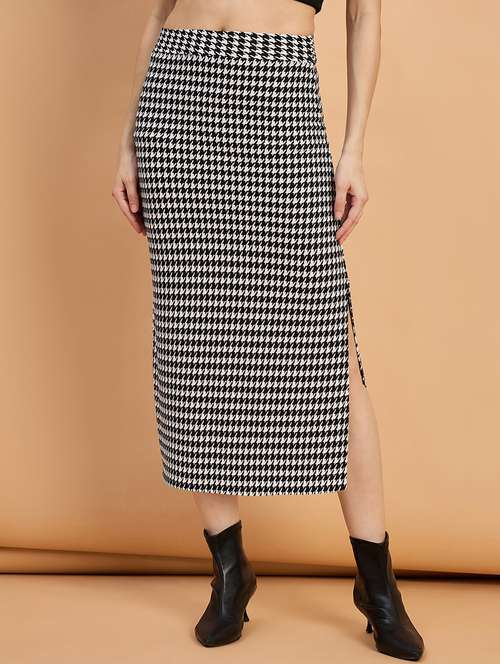 women houndstooth print high rise bodycon skirt - 22088154 - Standard Image - 0