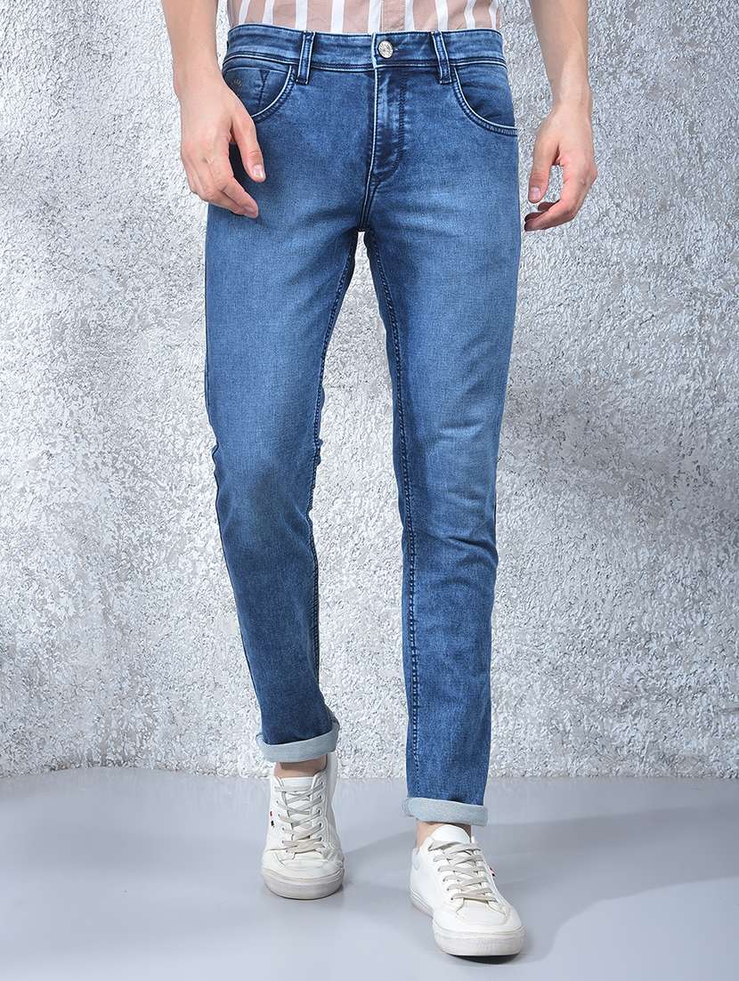 men washed low rise full length slim fit jeans