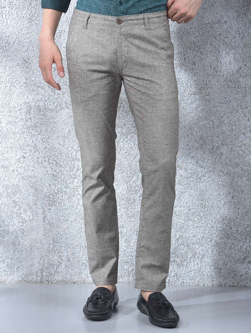 men solid mid rise flat front chinos