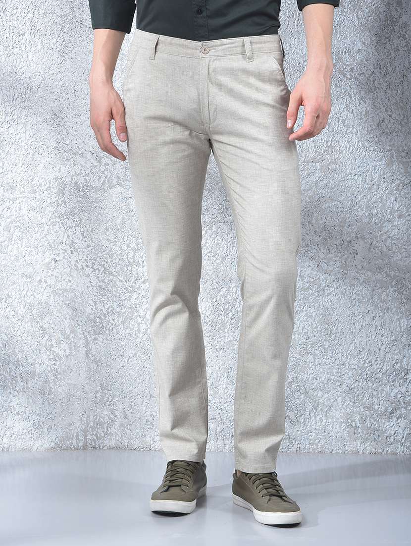 men solid mid rise flat front chinos