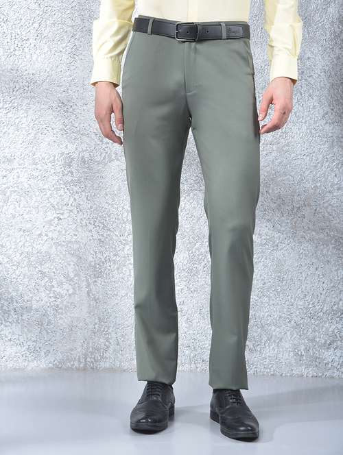 men solid mid rise flat front full length formal trouser - 22088171 -  Standard Image - 0
