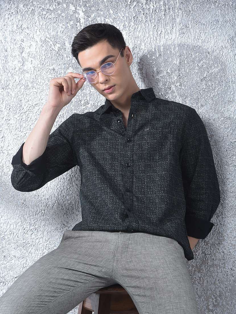 men printed long sleeve regular fit casual shirt