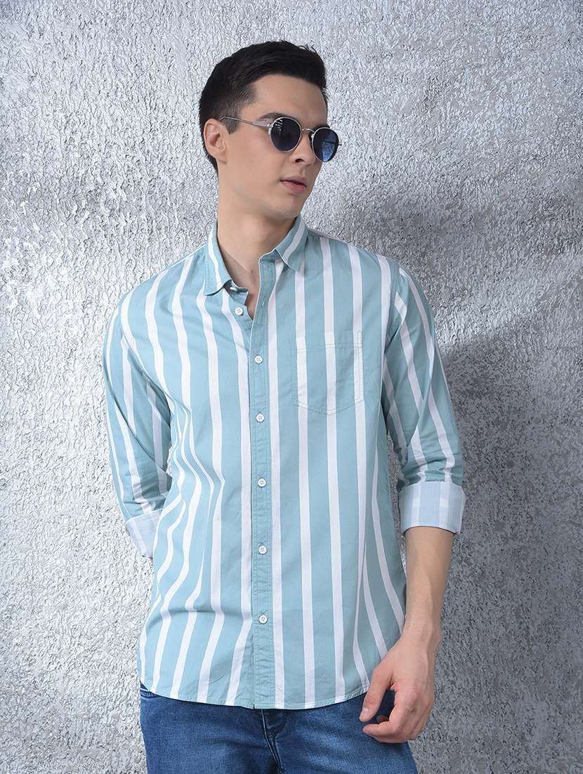 men striped long sleeve regular fit casual shirt