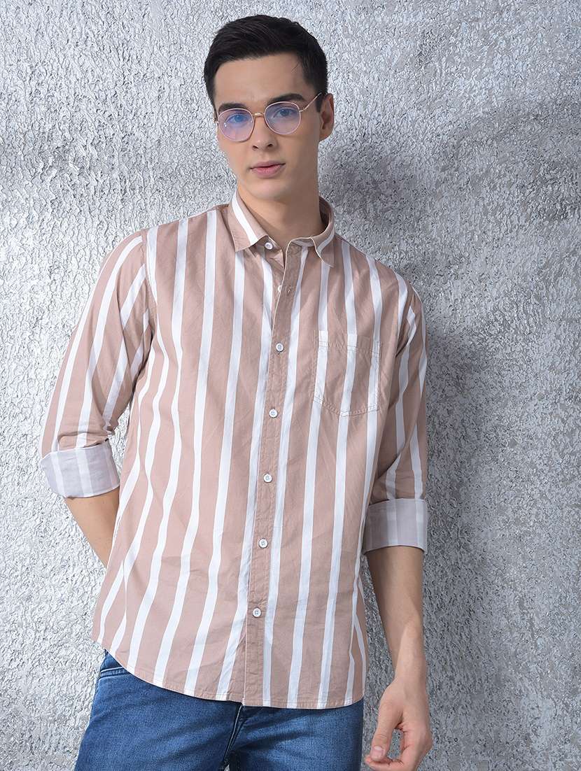 men striped long sleeve regular fit casual shirt
