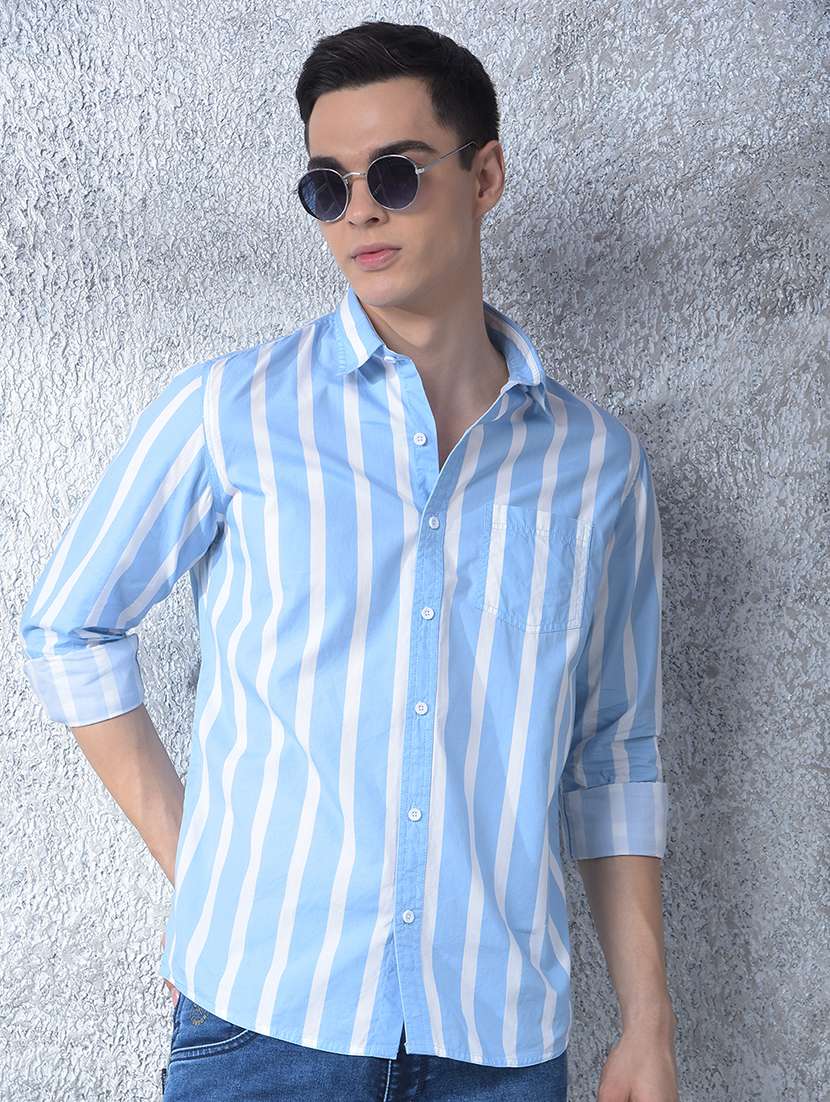 men striped long sleeve regular fit casual shirt