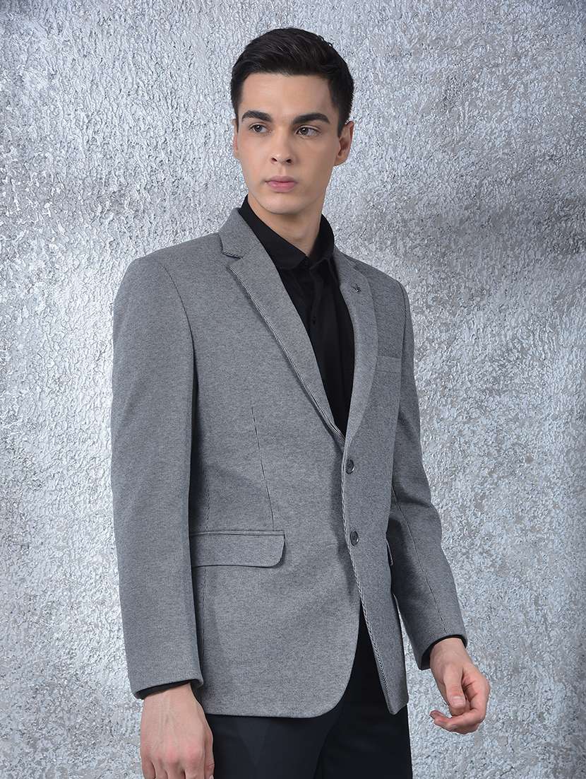 men solid lapel collar single breasted casual blazer - 22088195 -  Standard Image - 2