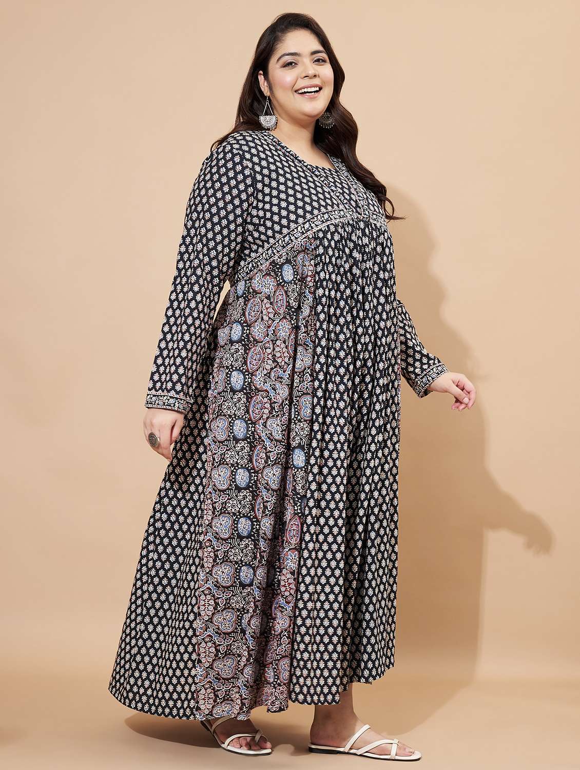women printed long sleeve anarkali ethnic dress - 22088214 -  Standard Image - 2