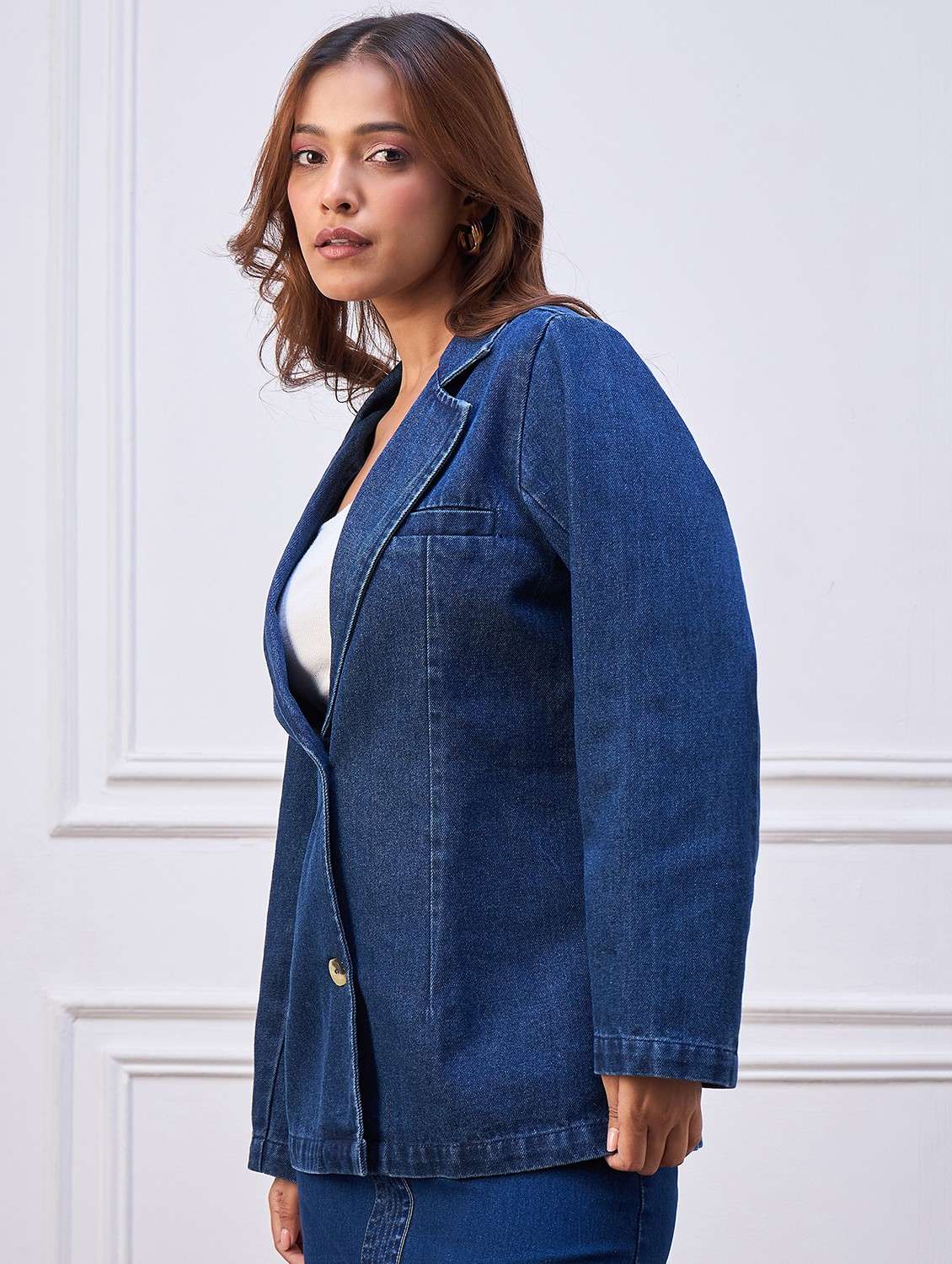 women solid long sleeve denim blazer - 22088216 -  Standard Image - 2
