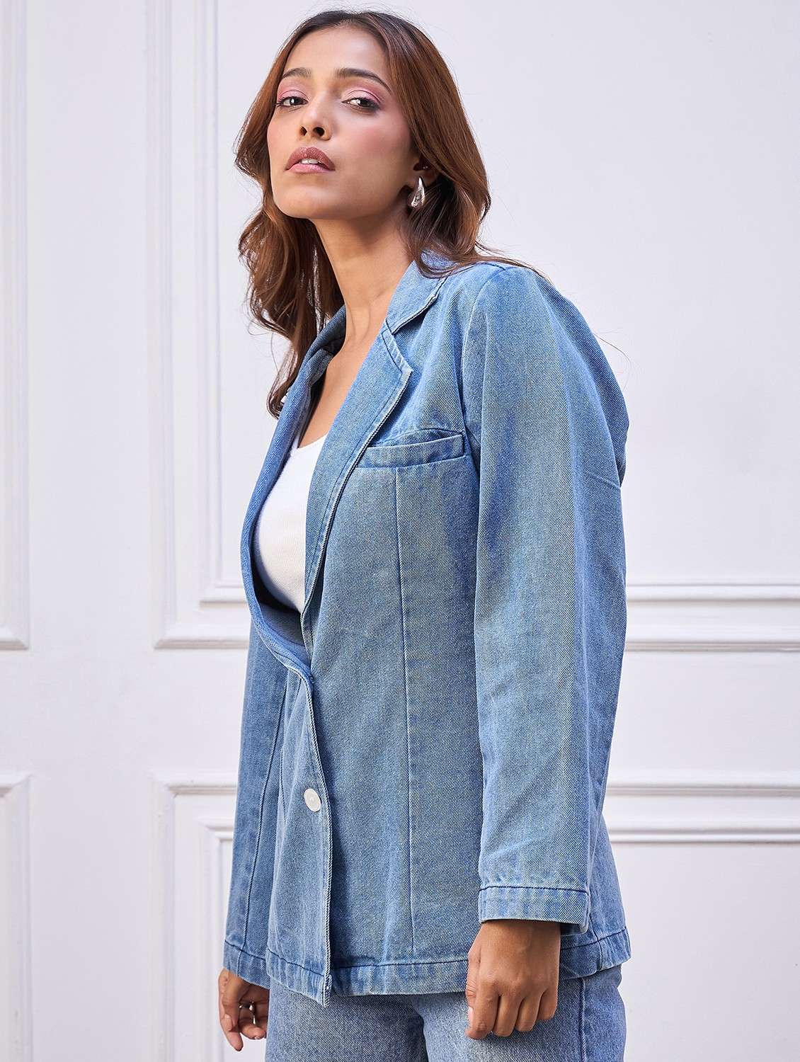 women solid long sleeve denim blazer - 22088217 -  Standard Image - 2
