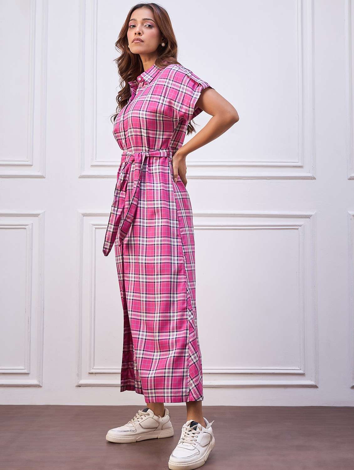 women checkered collared shirt dress - 22088219 - Standard Image - 2