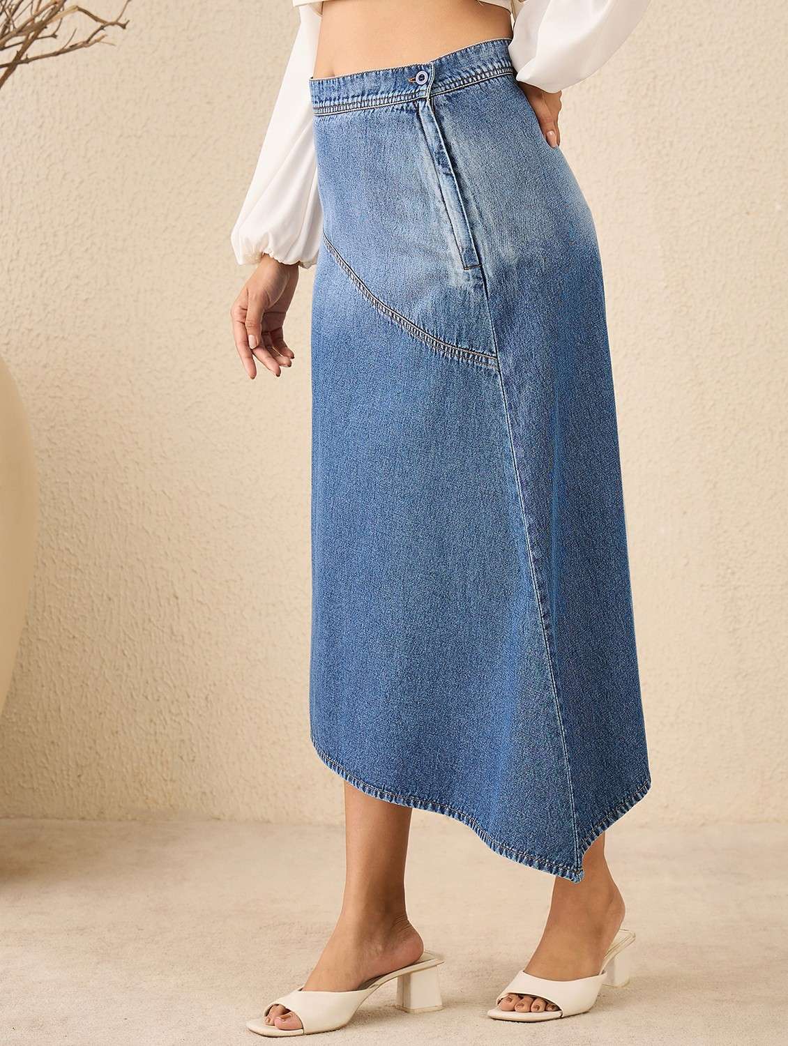 women solid high rise asymmetric denim skirt - 22088231 -  Standard Image - 2