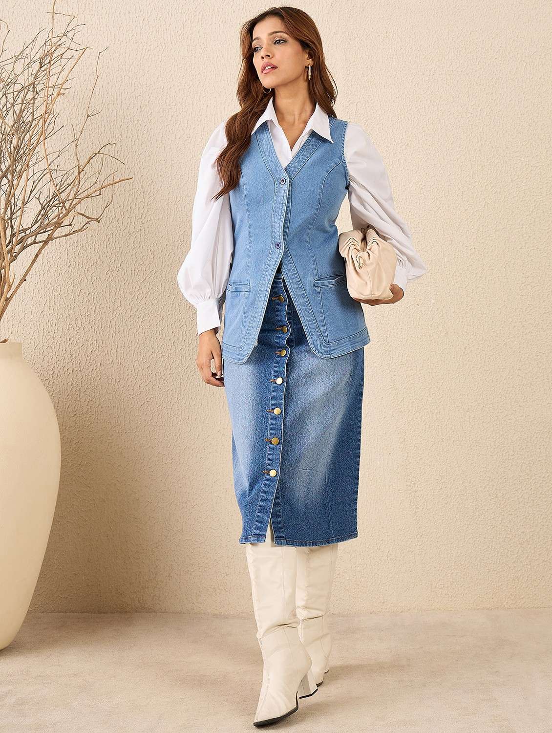women solid hig rise denim a-line skirt - 22088232 - Standard Image - 2