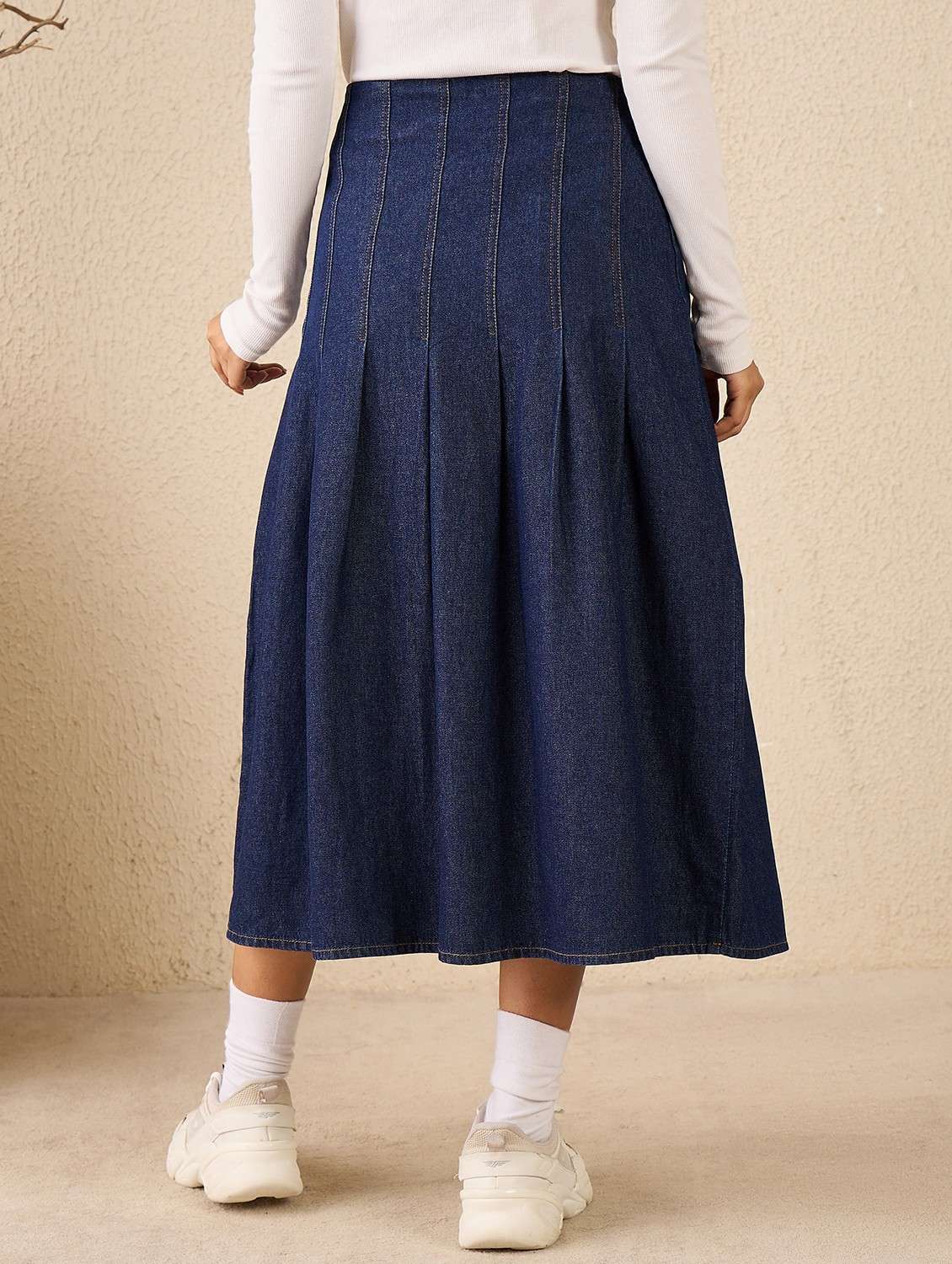women solid high rise denim pleated skirt - 22088233 -  Standard Image - 2