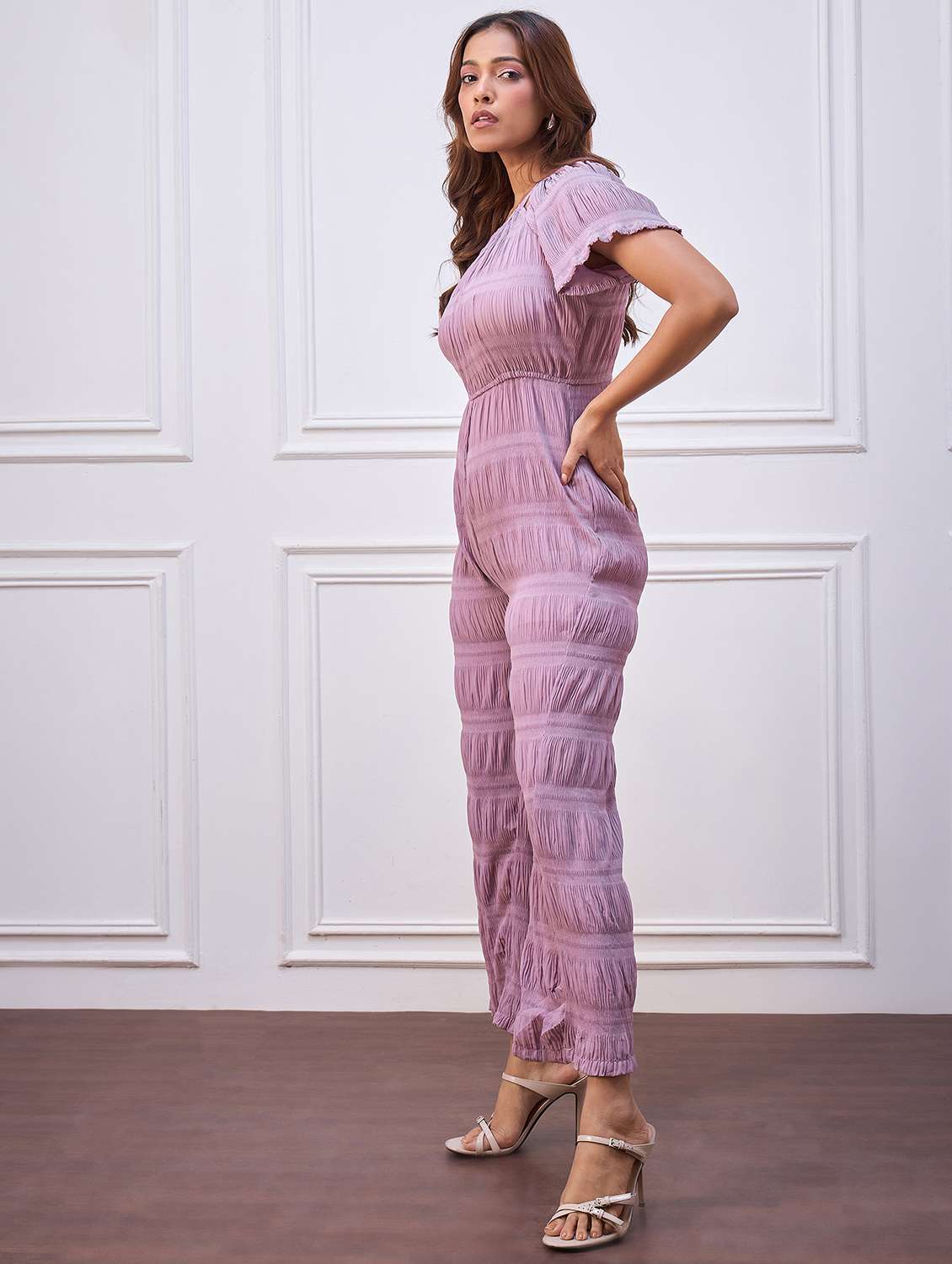 women lavender solid short sleeve jumpsuit - 22088236 -  Standard Image - 2