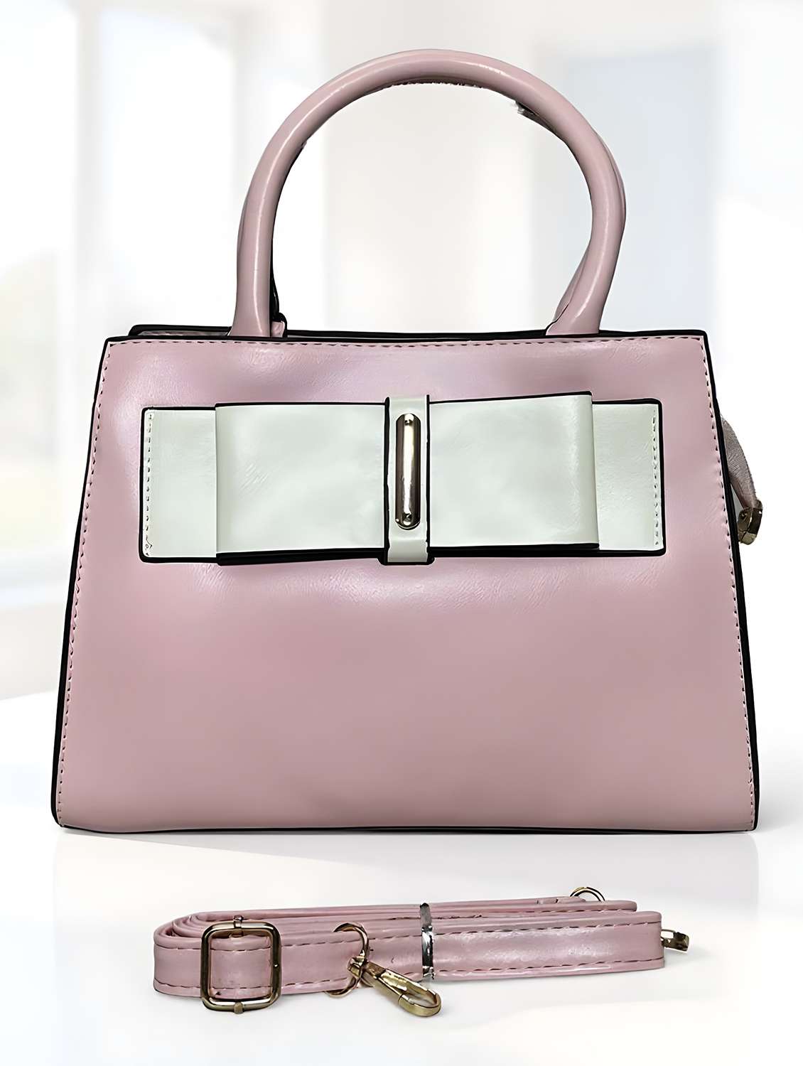women solid leatherette handbag - 22088258 - Standard Image - 2