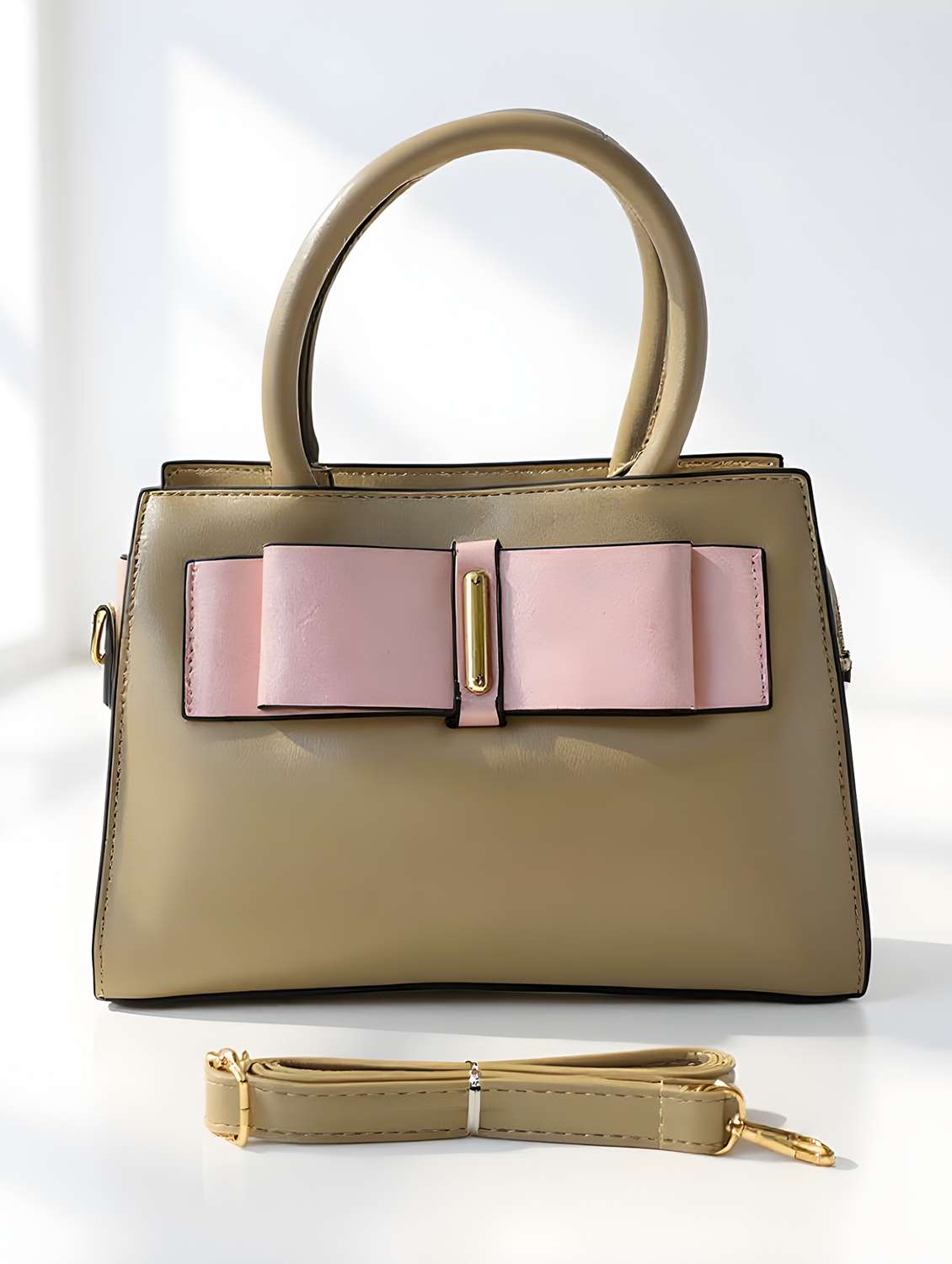 women solid leatherette handbag - 22088259 - Standard Image - 2