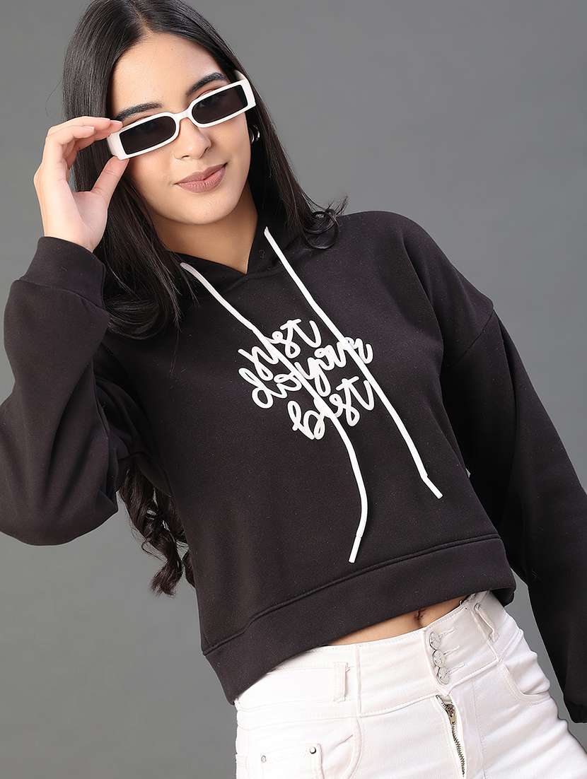 women printed long sleeve hooded sweatshirt