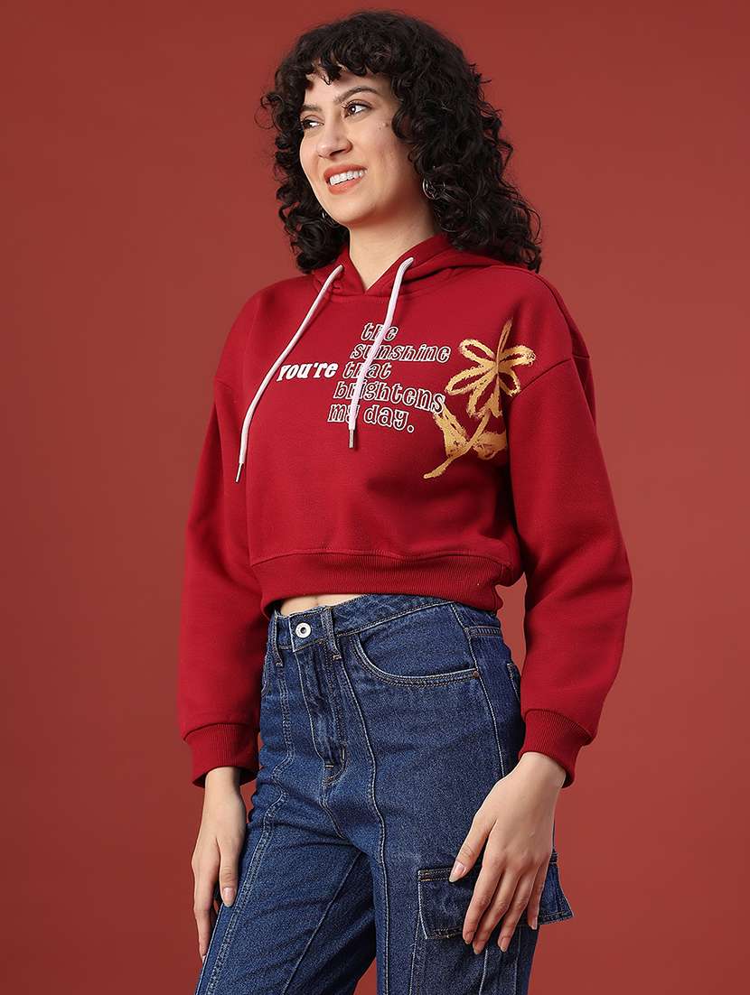 women long sleeve hooded cropped sweatshirt - 22088350 -  Standard Image - 2