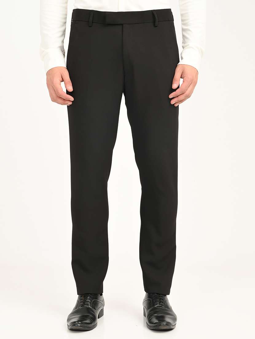 men solid mid rise slim fit formal trouser