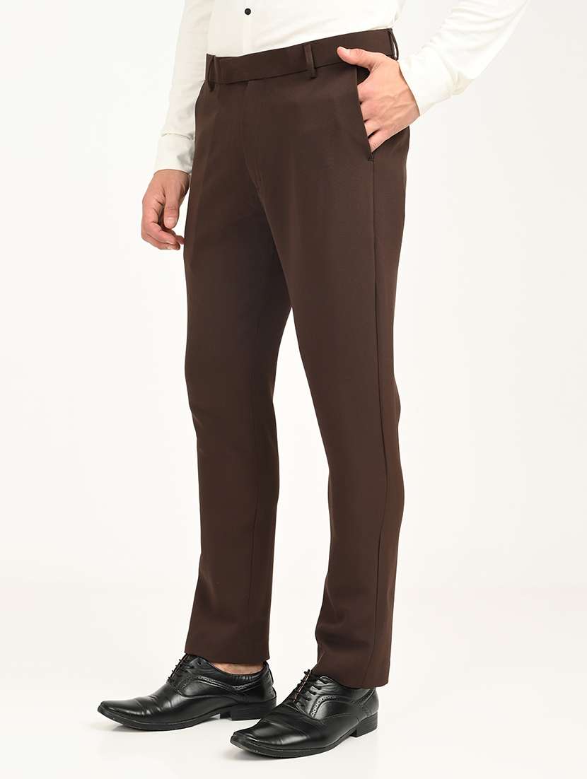 men solid mid rise slim fit formal trouser - 22088449 - Standard Image - 2
